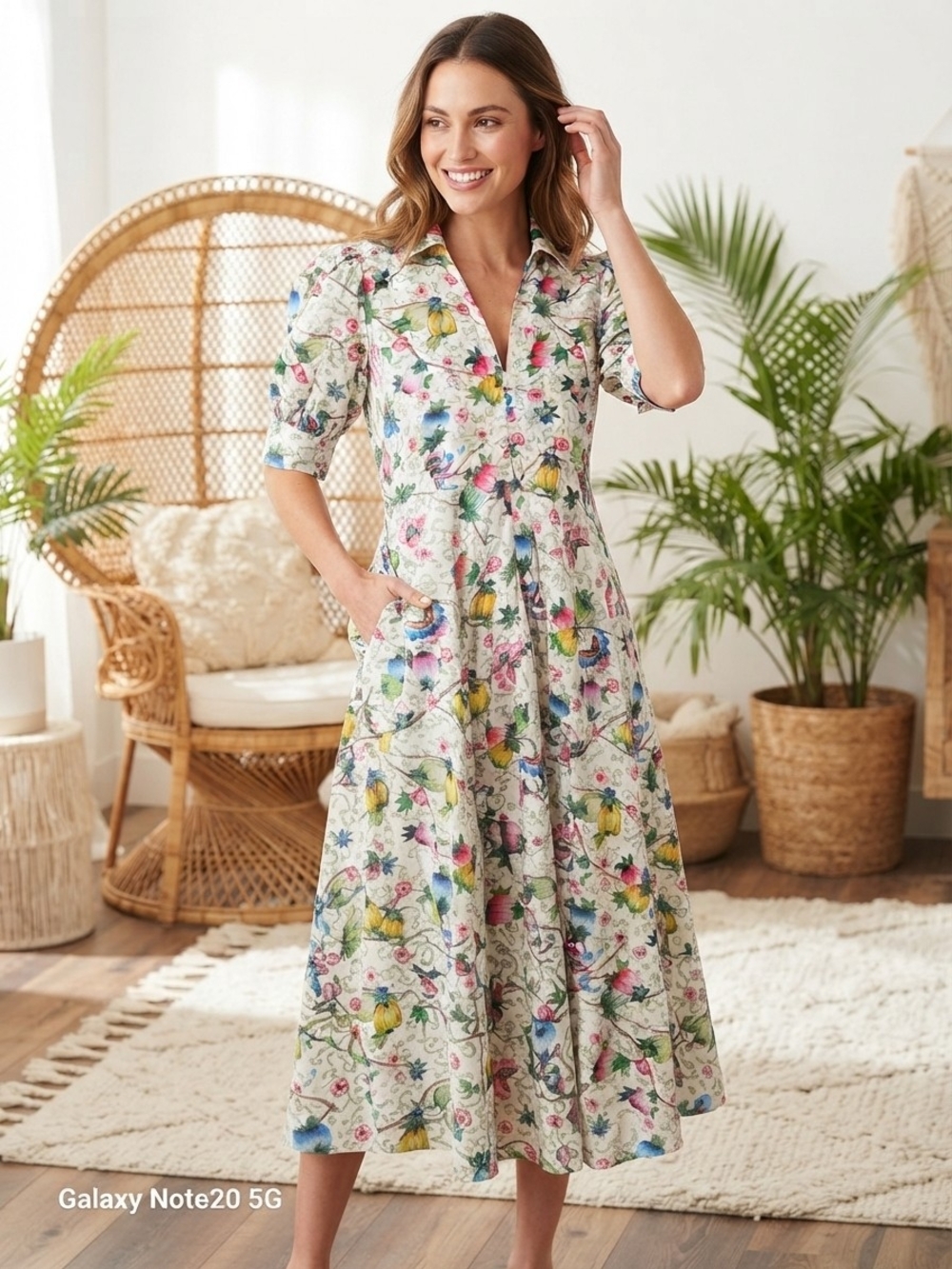 Dizzy Lizzie Botanical Fruit Floral Midi Dress Sz M EUC